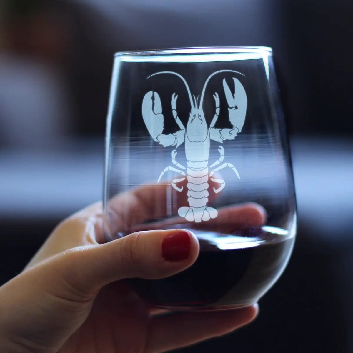 Etched Stemless Wine Glass | 17 oz | Dishwasher Safe | Lobster Engraved