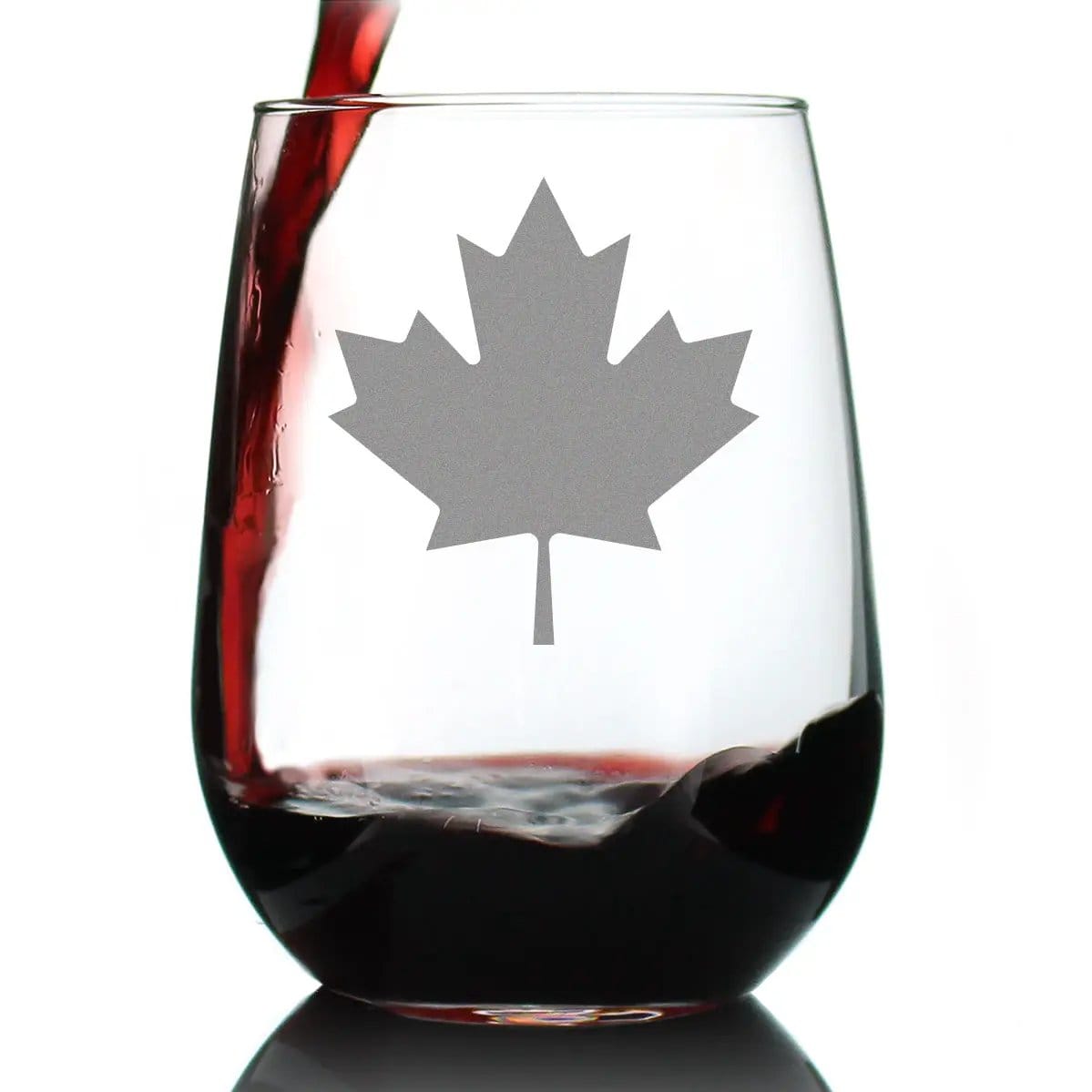 Etched Stemless Wine Glass | 17 oz | Dishwasher Safe | Canada Maple Leaf