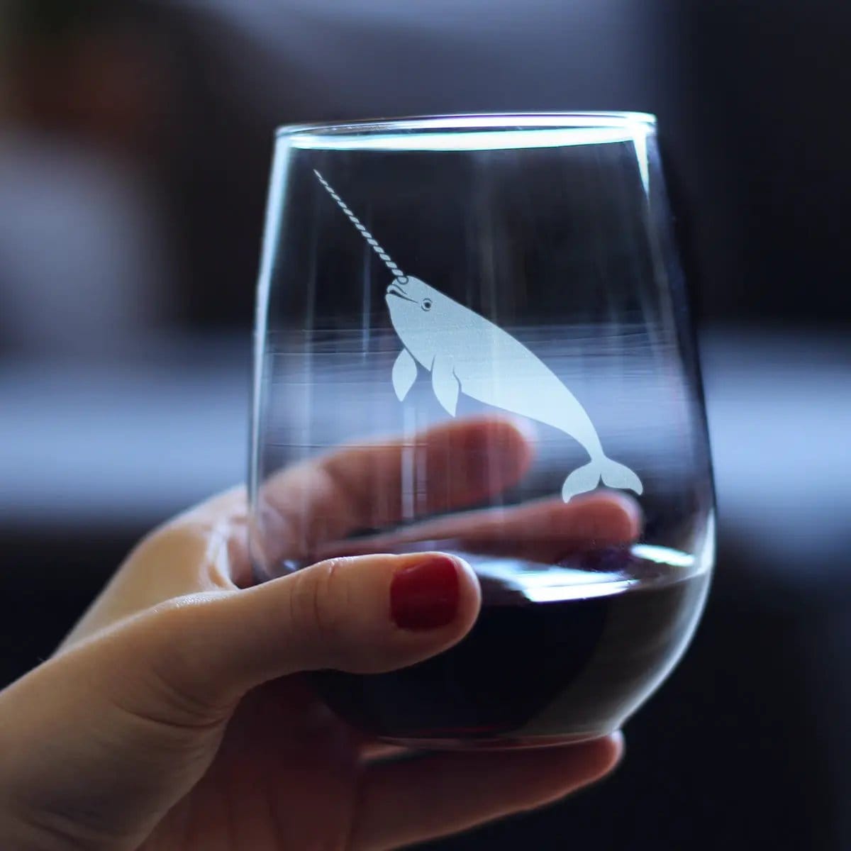 Etched Stemless Wine Glass | 17 oz | Dishwasher Safe | Narwhal Engraved