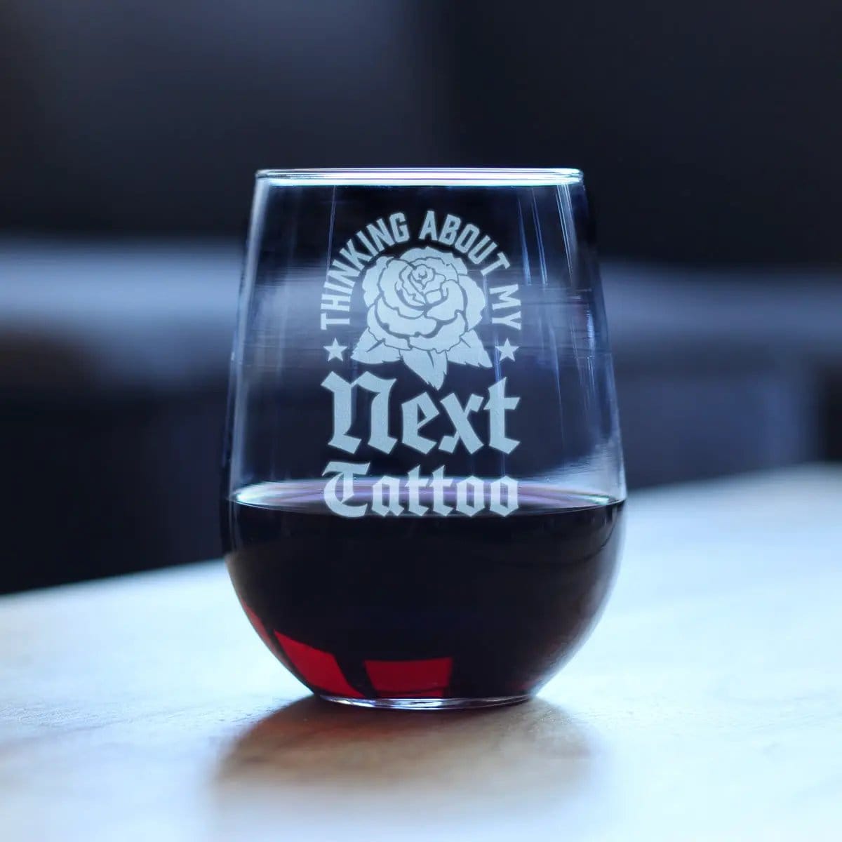 Etched Stemless Wine Glass | 17 oz | Dishwasher Safe | Next Tattoo Engraved