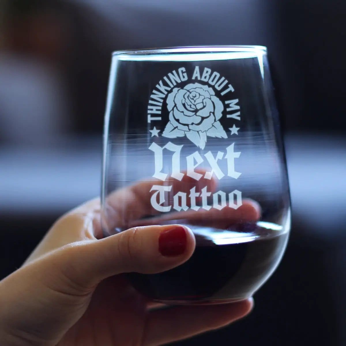Etched Stemless Wine Glass | 17 oz | Dishwasher Safe | Next Tattoo Engraved