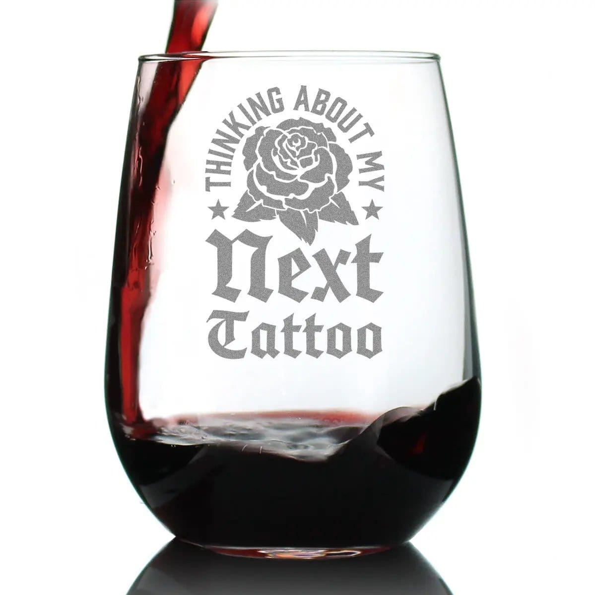 Etched Stemless Wine Glass | 17 oz | Dishwasher Safe | Next Tattoo Engraved