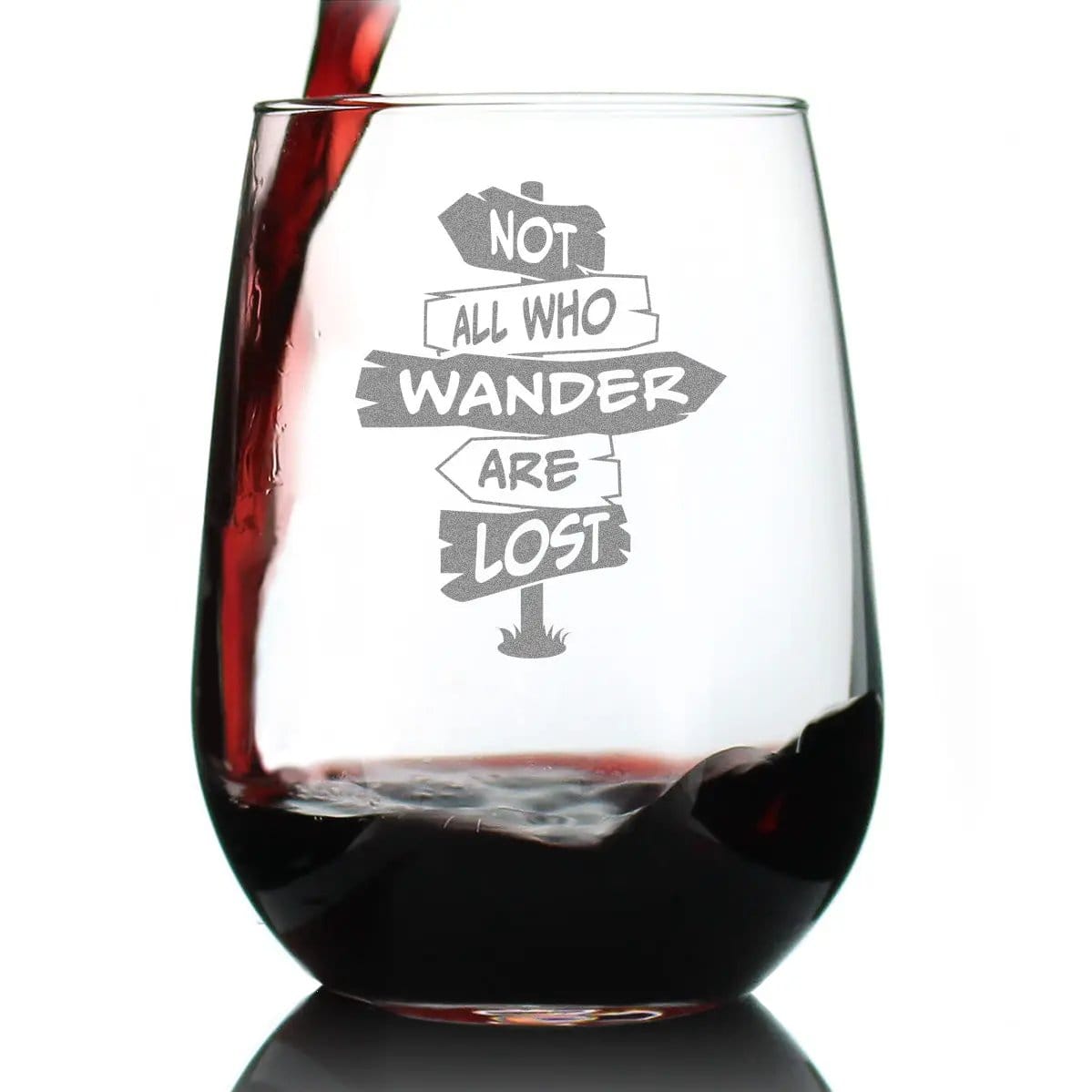 Etched Stemless Wine Glass | 17 oz | Dishwasher Safe | Not All Who Wander Are Lost