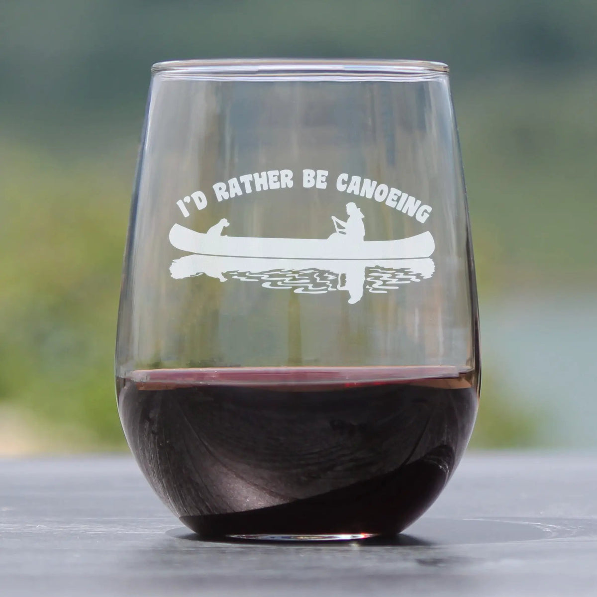 Stemless Wine Glass | Rather Be Canoeing Hand Etched Text | 17 Oz