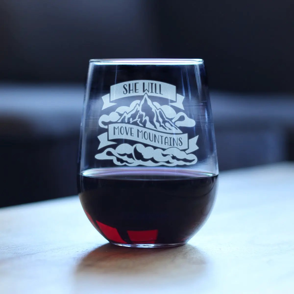Stemless Wine Glass | Hand Etched Design | 17 Ounce