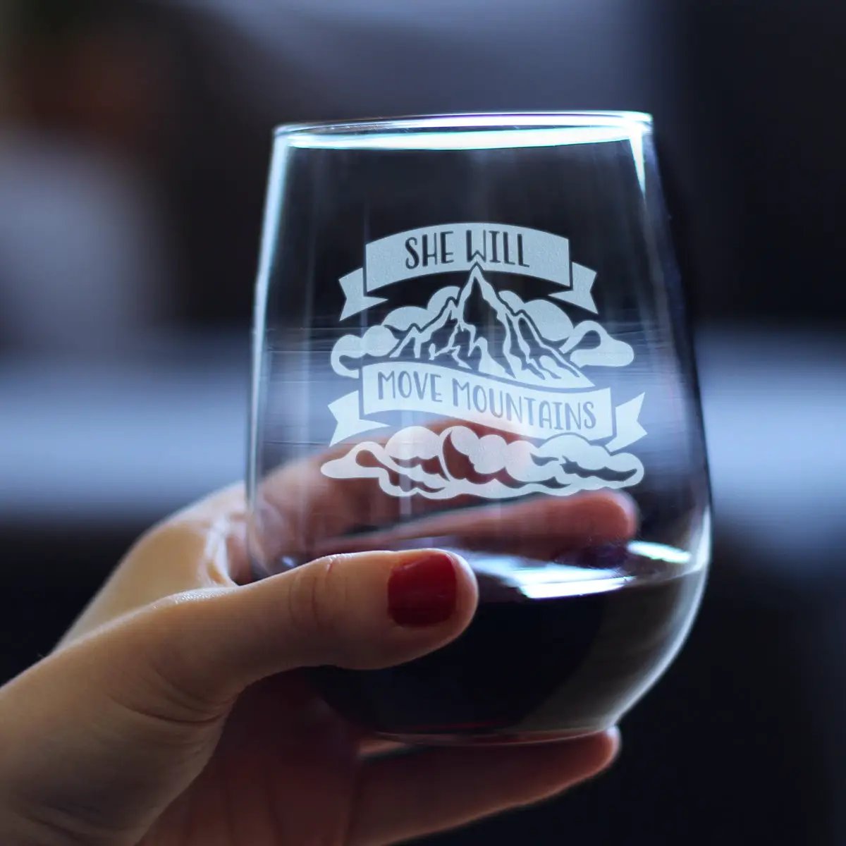 Stemless Wine Glass | Hand Etched Design | 17 Ounce