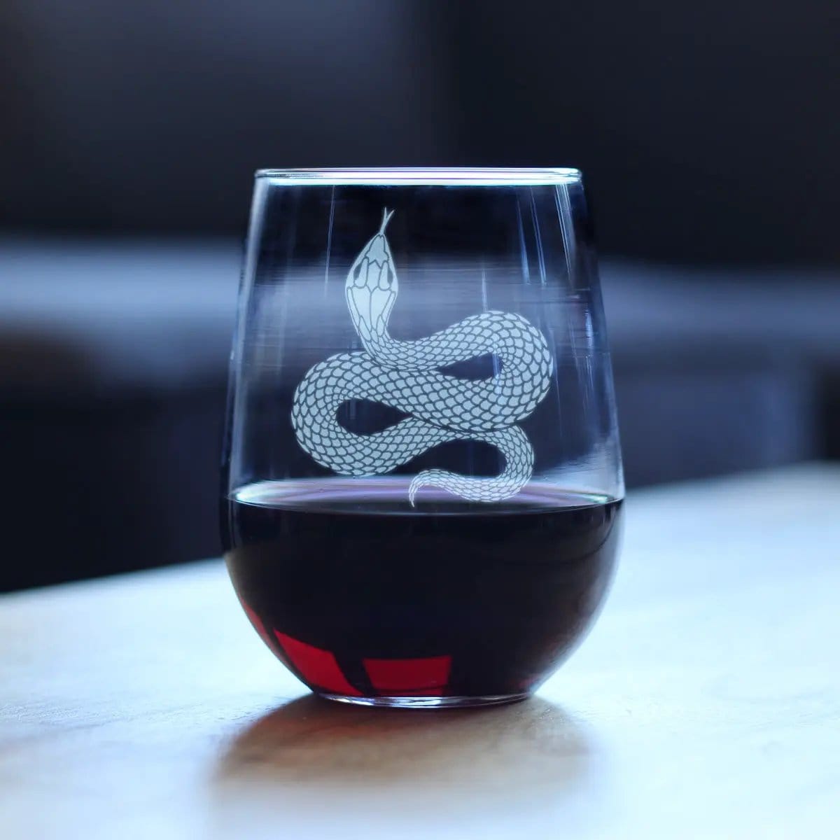 Etched Stemless Wine Glass | 17 oz | Dishwasher Safe | Snake Engraved