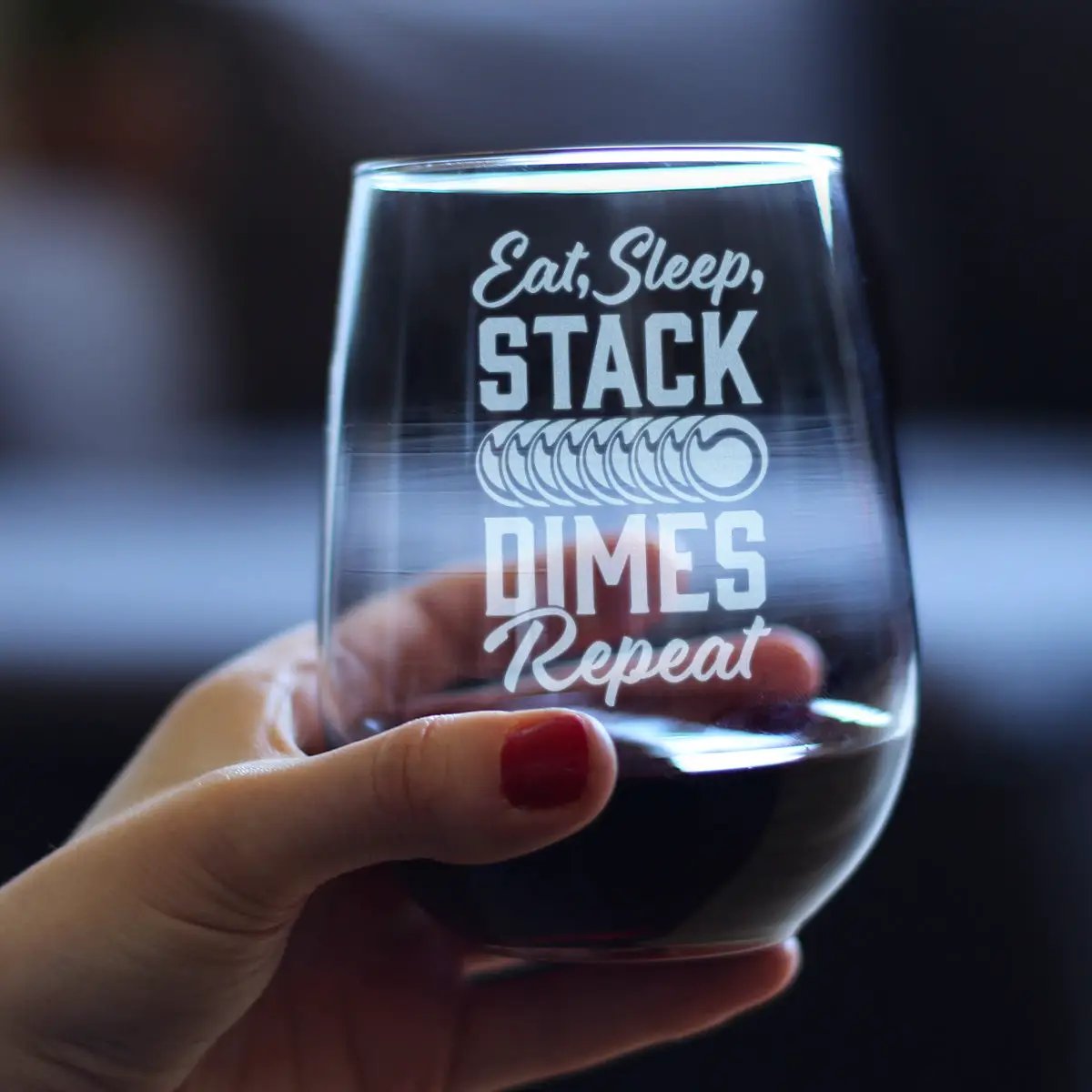 Stemless Wine Glass | 17 Ounce Capacity | Hand Etched Design | Clear