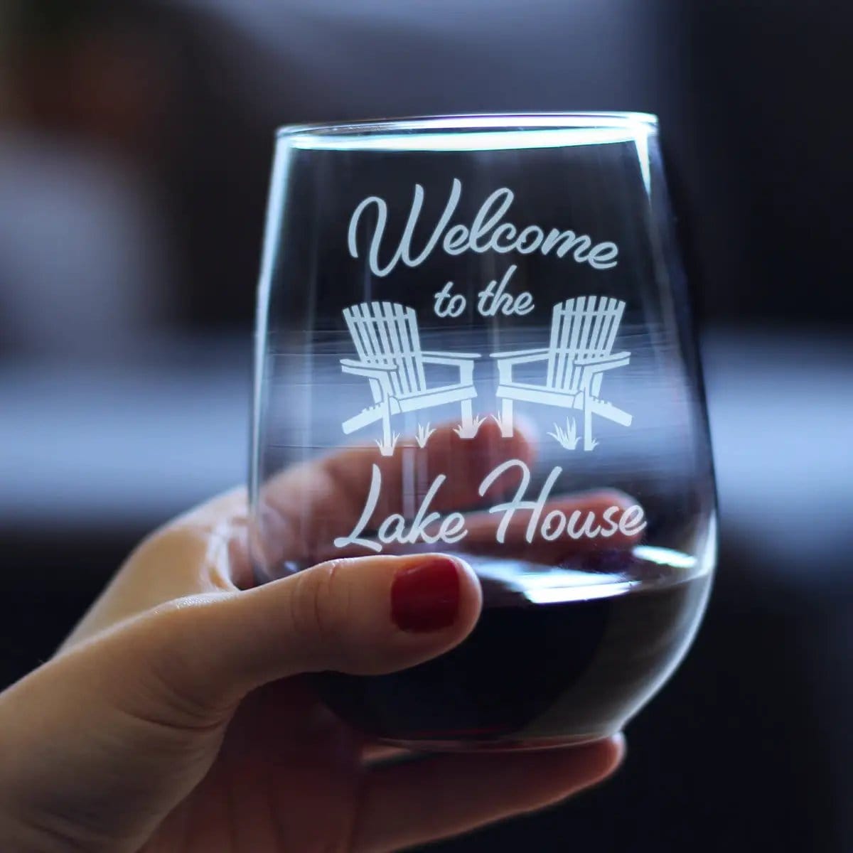 Stemless Wine Glass | 17 Oz | Etched | Cabin Lake House