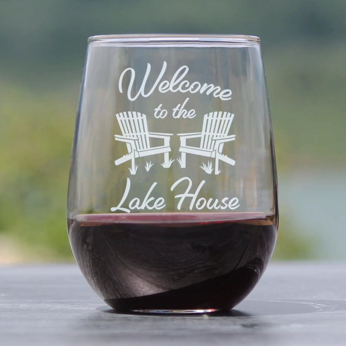 Stemless Wine Glass | 17 Oz | Etched | Cabin Lake House