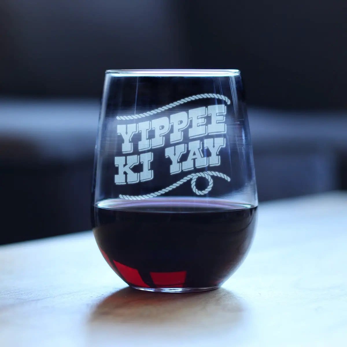 Etched Stemless Wine Glass | 17 oz | Dishwasher Safe | Yippee Ki Yay Engraved