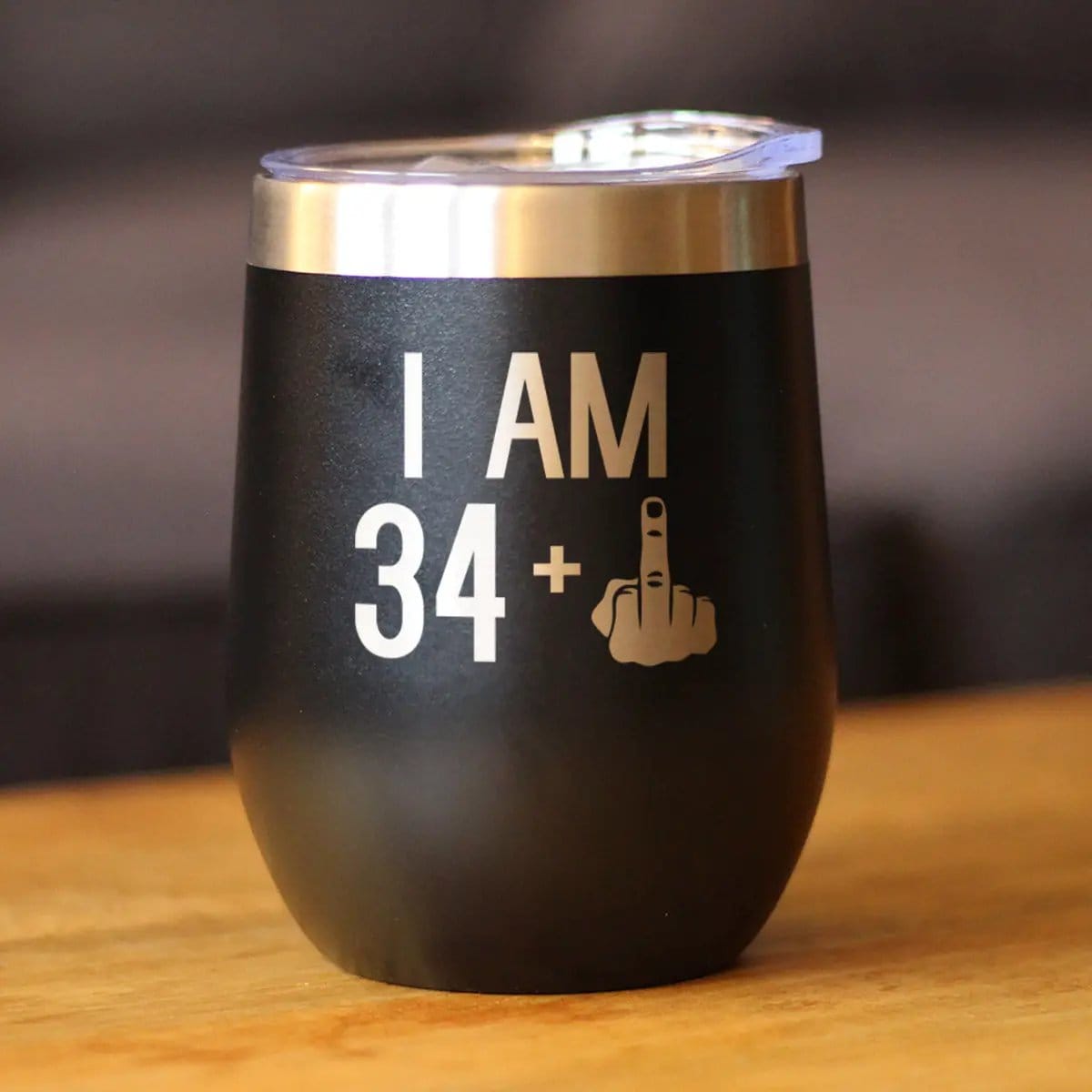 Insulated Stemless Wine Tumbler | 12 oz Stainless Steel | Sliding Lid | 34 + 1 Middle Finger