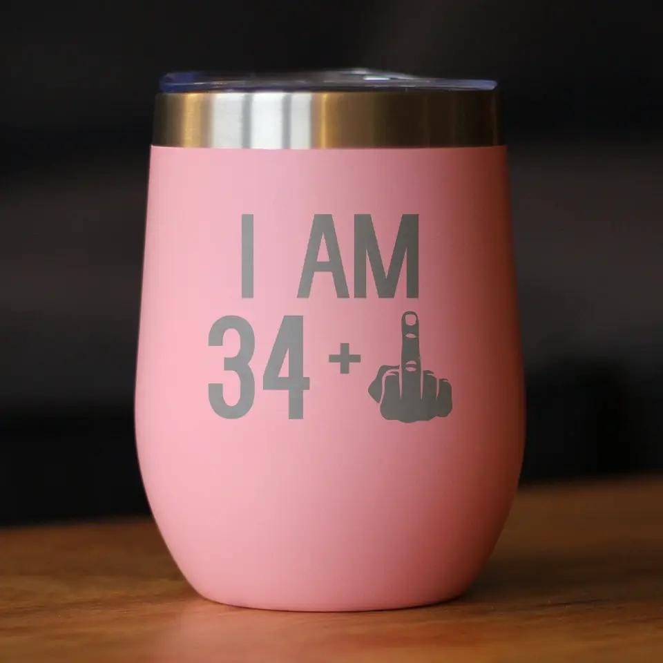 Insulated Stemless Wine Tumbler | 12 oz Stainless Steel | Sliding Lid | 34 + 1 Middle Finger