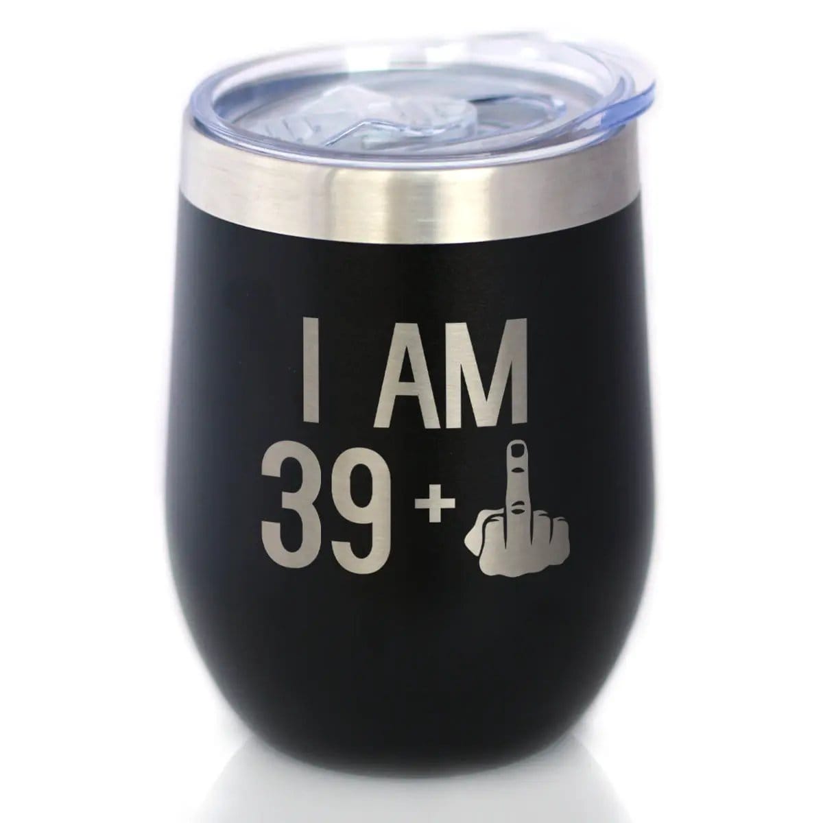 Insulated Stemless Wine Tumbler | 12 oz Stainless Steel | Sliding Lid | 39 + 1 Middle Finger