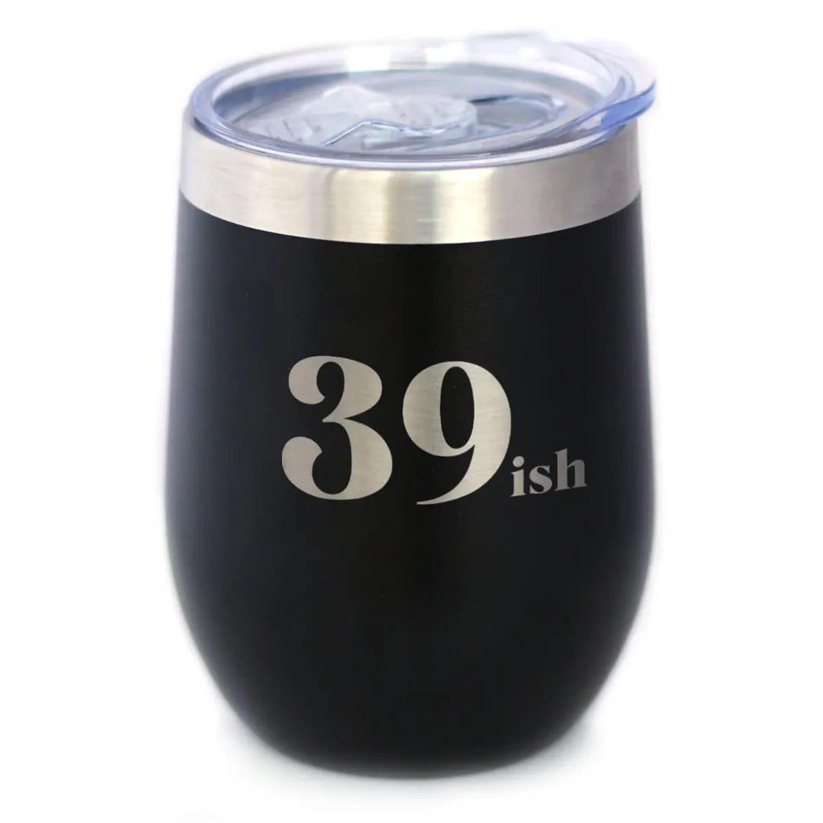 Insulated Stemless Wine Tumbler | 12 oz Stainless Steel | Sliding Lid | 39ish - Funny 40th Birthday