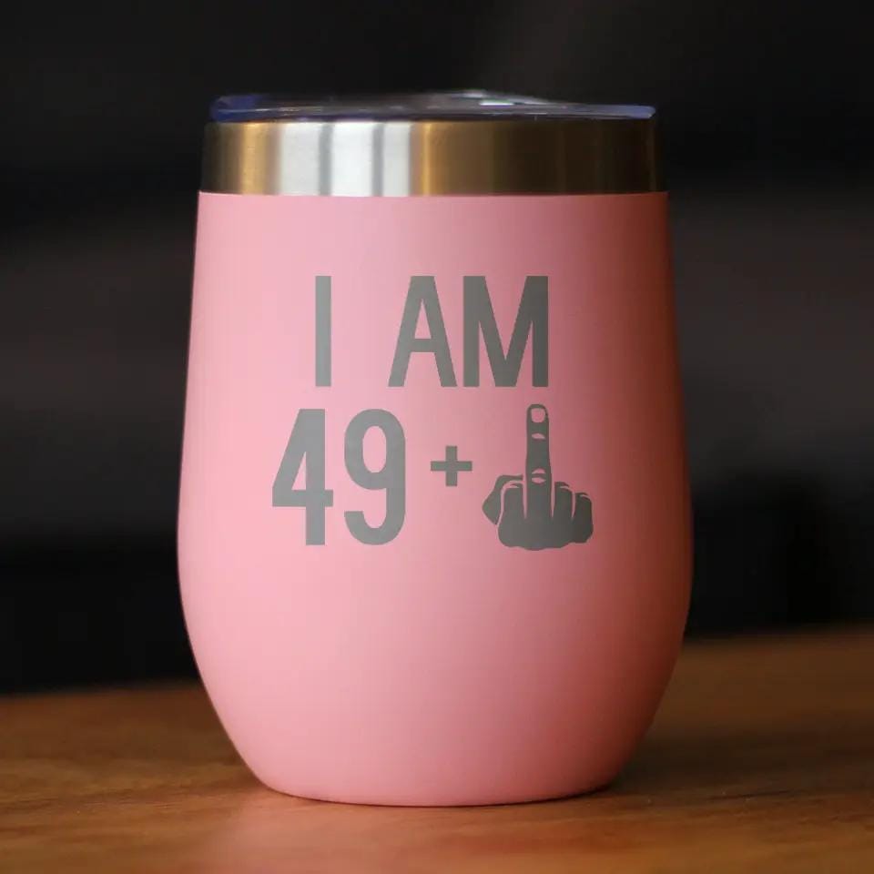 Insulated Stemless Wine Tumbler | 12 oz Stainless Steel | Sliding Lid | 49 + 1 Middle Finger