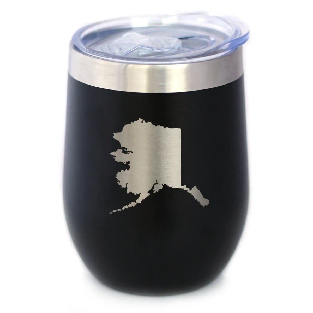 Insulated Stemless Wine Tumbler | 12 oz Stainless Steel | Sliding Lid | Alaska State Outline