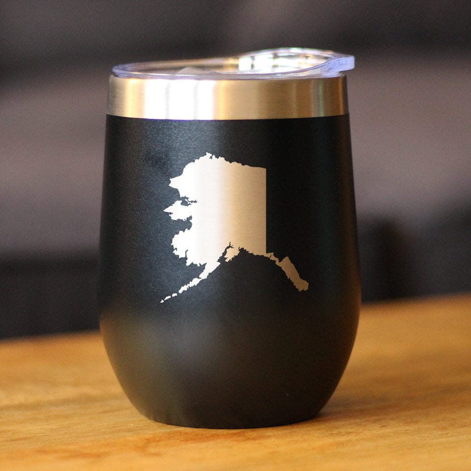 Insulated Stemless Wine Tumbler | 12 oz Stainless Steel | Sliding Lid | Alaska State Outline