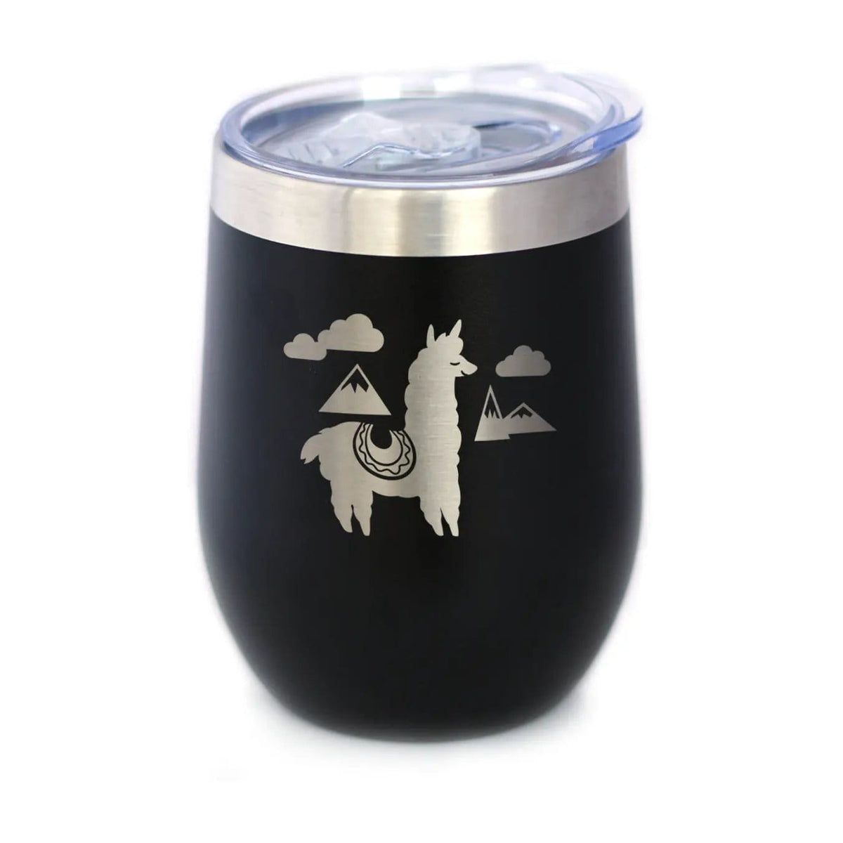 Insulated Stemless Wine Tumbler | 12 oz Stainless Steel | Sliding Lid | Alpaca