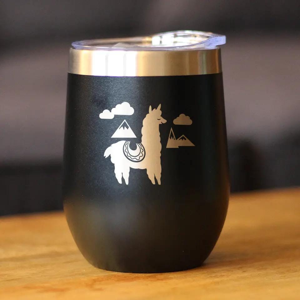 Insulated Stemless Wine Tumbler | 12 oz Stainless Steel | Sliding Lid | Alpaca
