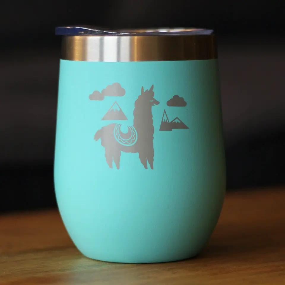 Insulated Stemless Wine Tumbler | 12 oz Stainless Steel | Sliding Lid | Alpaca
