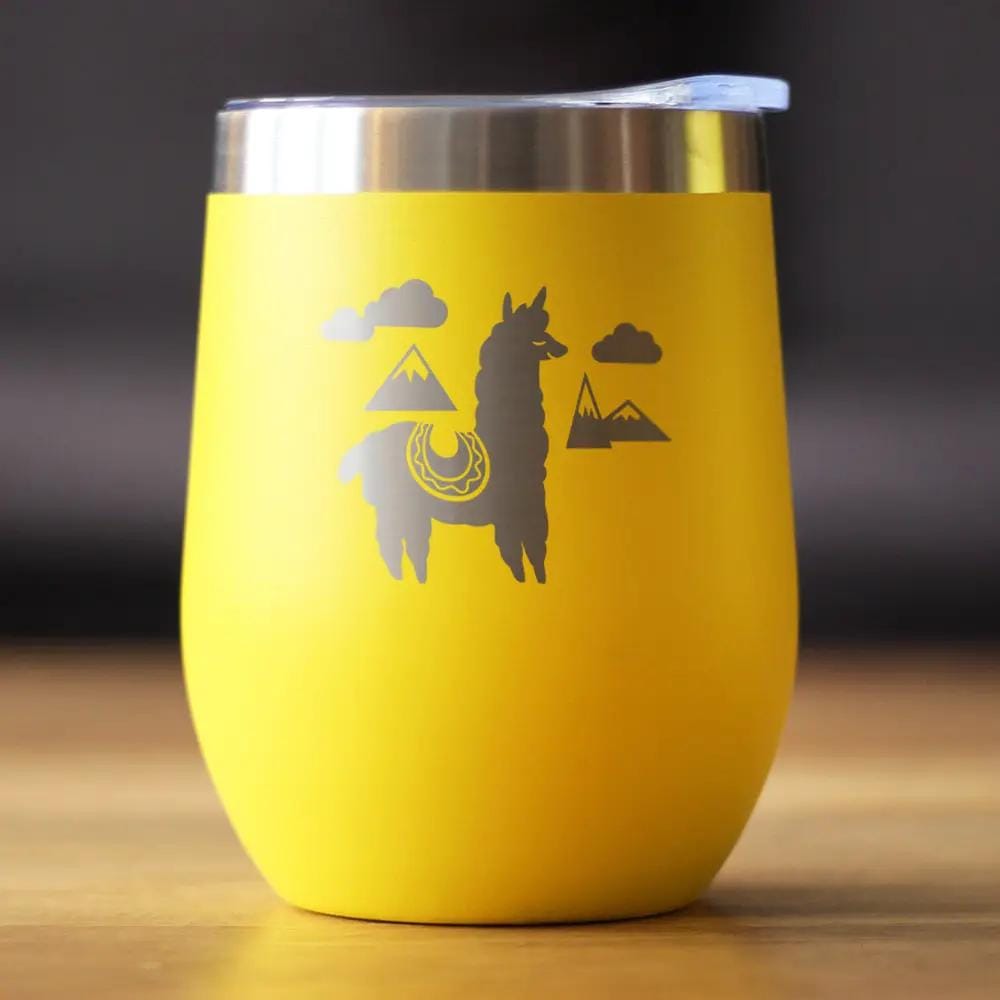 Insulated Stemless Wine Tumbler | 12 oz Stainless Steel | Sliding Lid | Alpaca