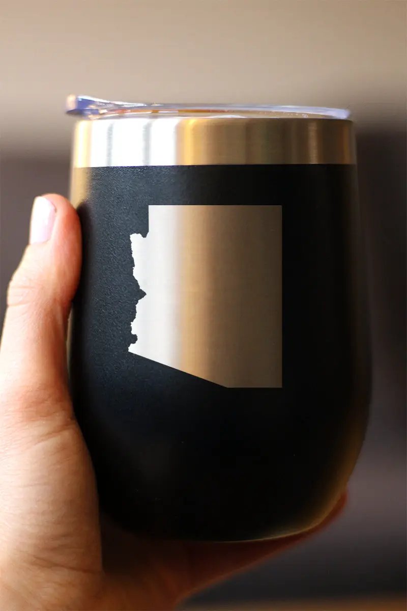 Arizona State Outline Wine Tumbler | 12 Oz | Double Wall Stainless Steel | Sliding Lid