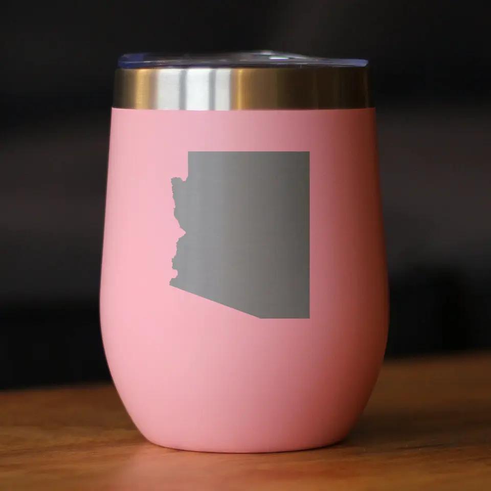 Arizona State Outline Wine Tumbler | 12 Oz | Double Wall Stainless Steel | Sliding Lid