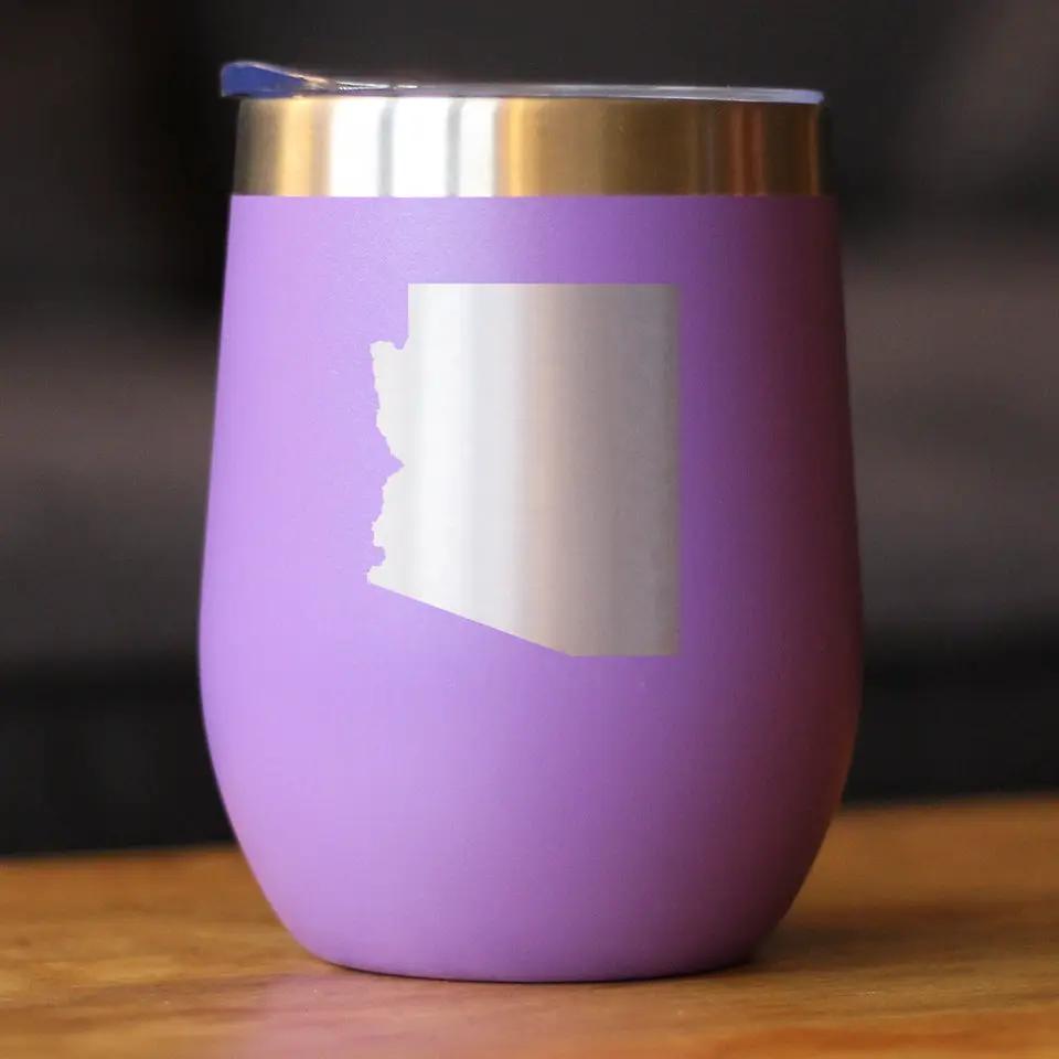 Arizona State Outline Wine Tumbler | 12 Oz | Double Wall Stainless Steel | Sliding Lid