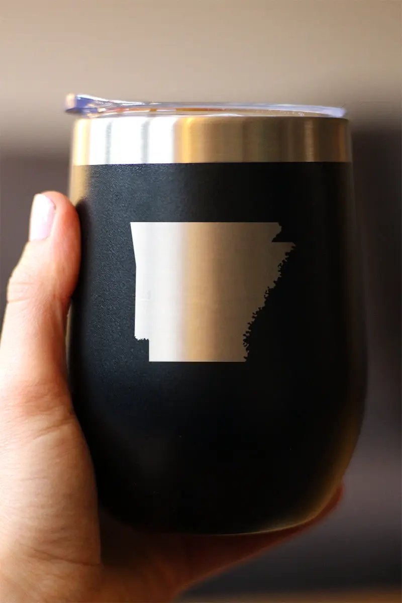 Arkansas State Outline Wine Tumbler | 12 Oz | Double Wall Stainless Steel | Sliding Lid