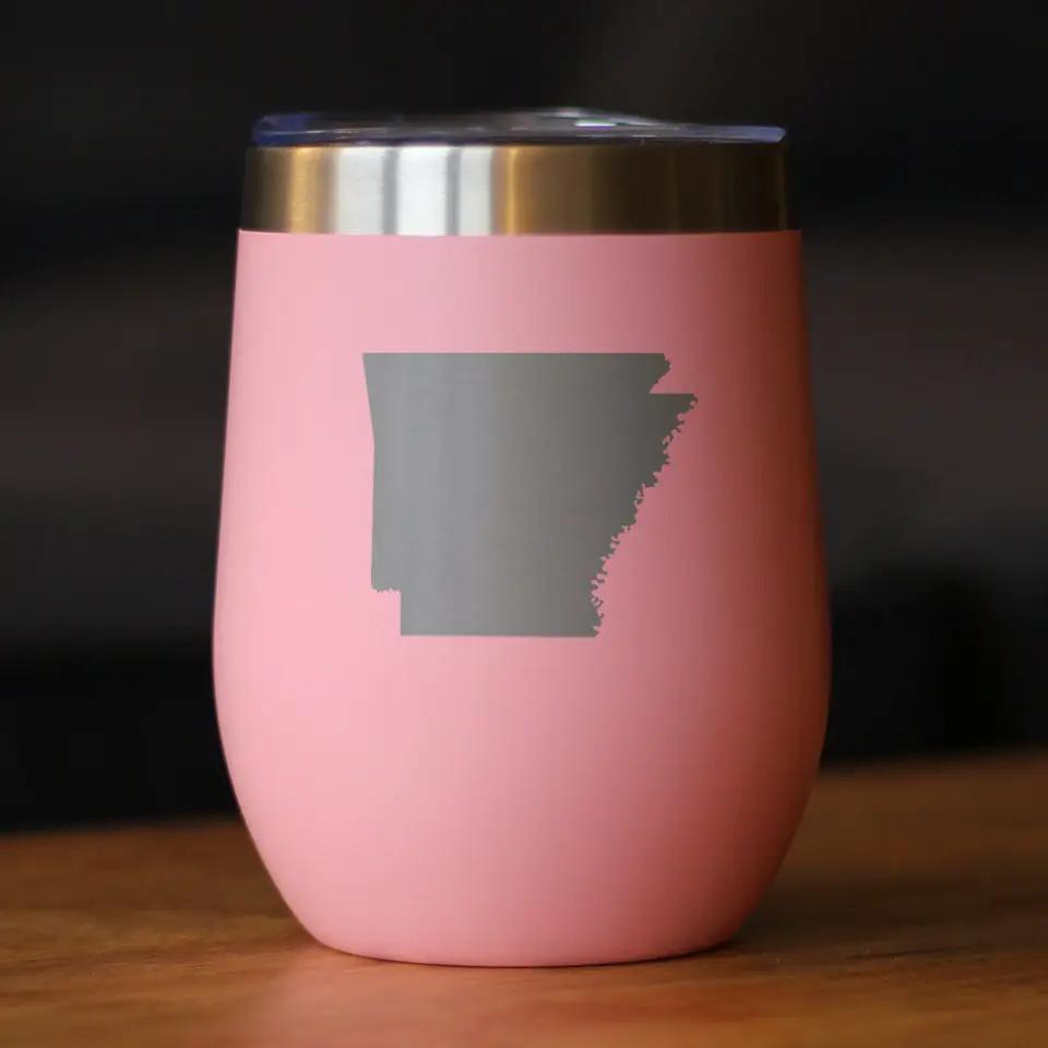 Arkansas State Outline Wine Tumbler | 12 Oz | Double Wall Stainless Steel | Sliding Lid
