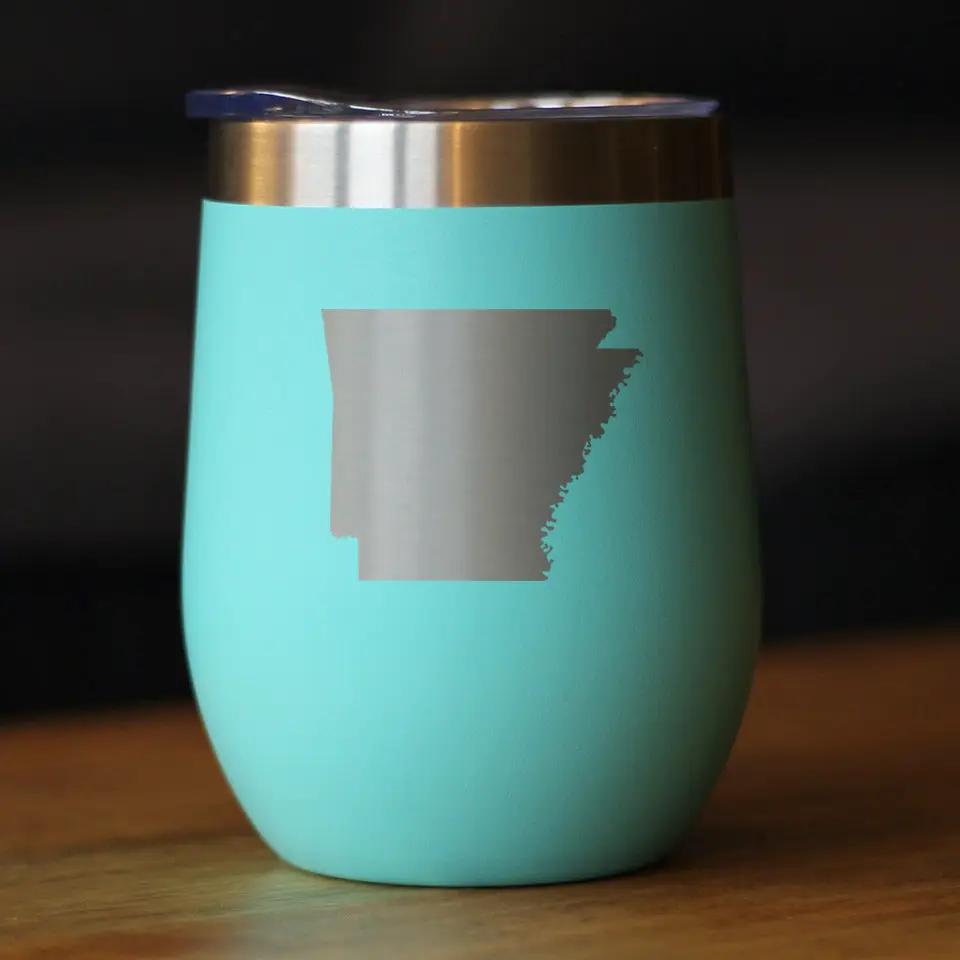 Arkansas State Outline Wine Tumbler | 12 Oz | Double Wall Stainless Steel | Sliding Lid