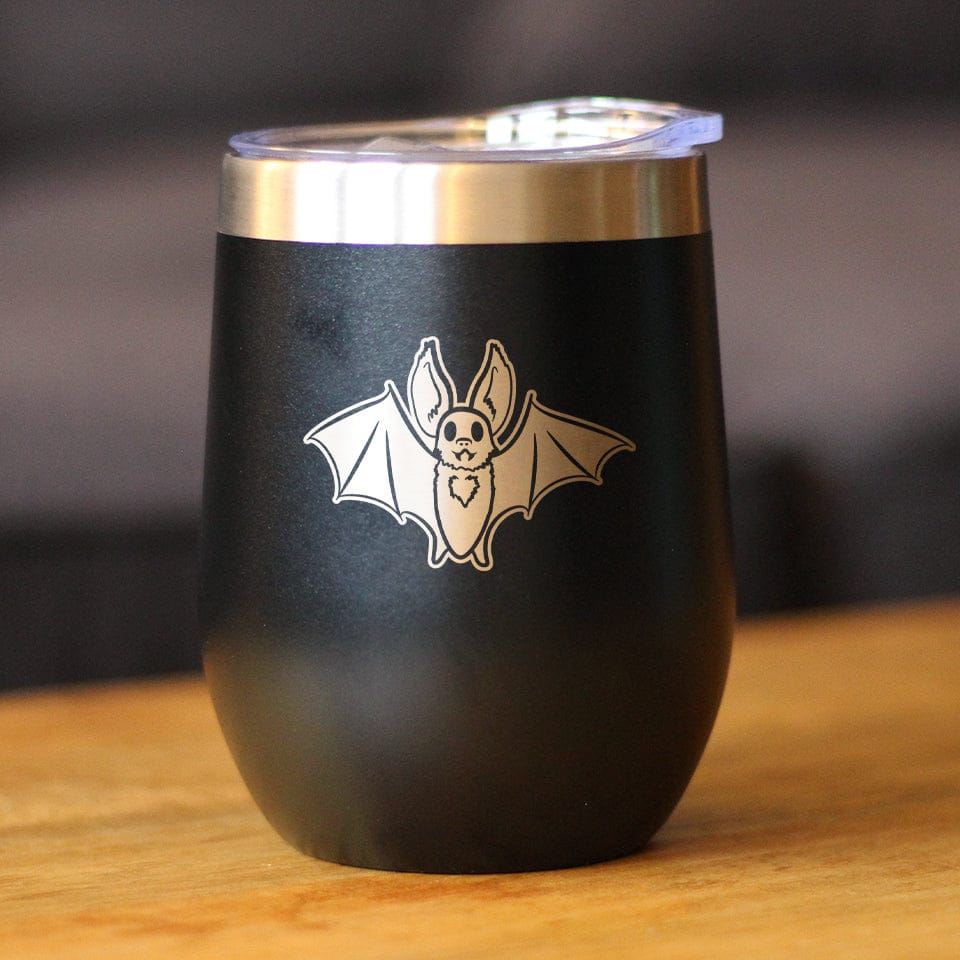 Insulated Stemless Wine Tumbler | 12 oz Stainless Steel | Sliding Lid | Bat