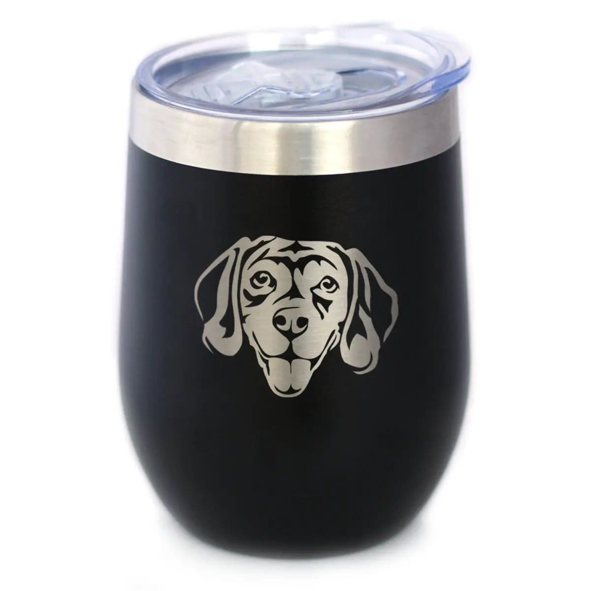 Insulated Stemless Wine Tumbler | 12 oz Stainless Steel | Sliding Lid | Beagle Face