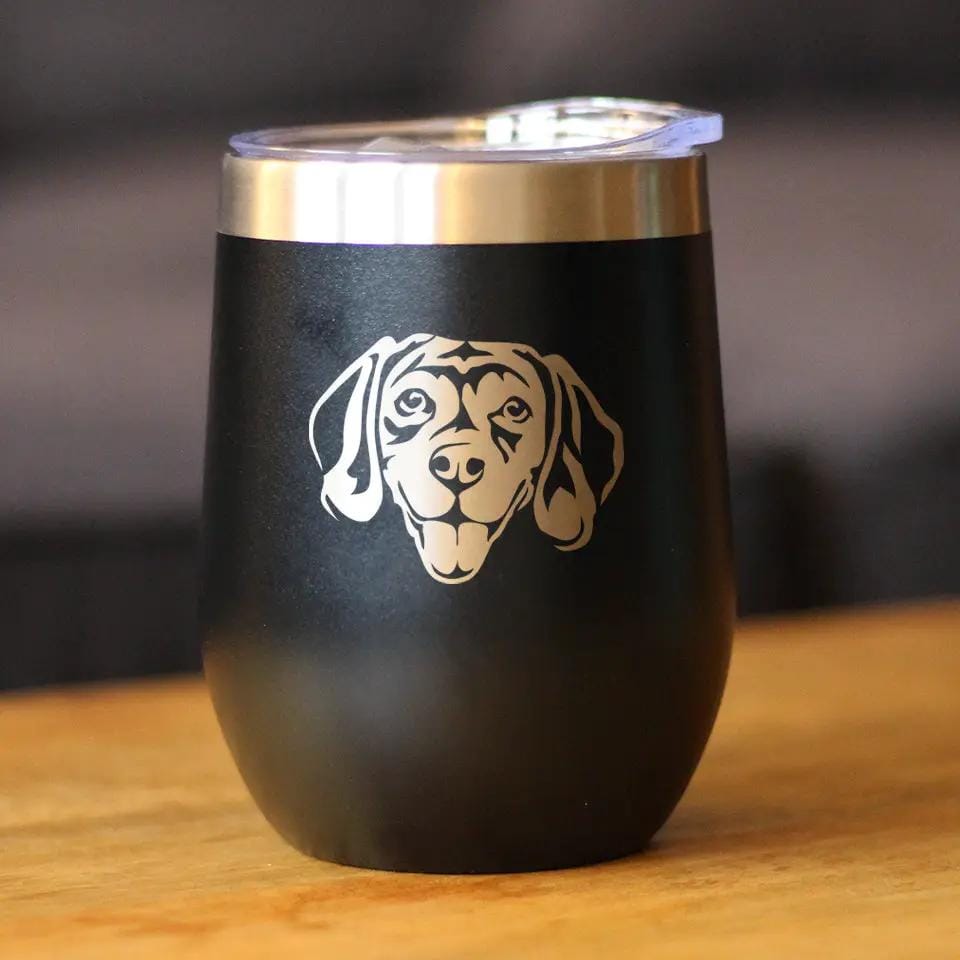 Insulated Stemless Wine Tumbler | 12 oz Stainless Steel | Sliding Lid | Beagle Face