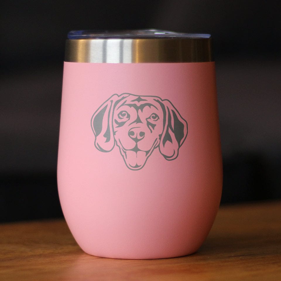 Insulated Stemless Wine Tumbler | 12 oz Stainless Steel | Sliding Lid | Beagle Face