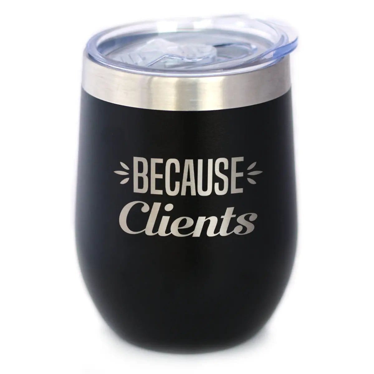 Insulated Stemless Wine Tumbler | 12 oz Stainless Steel | Sliding Lid | Because Clients