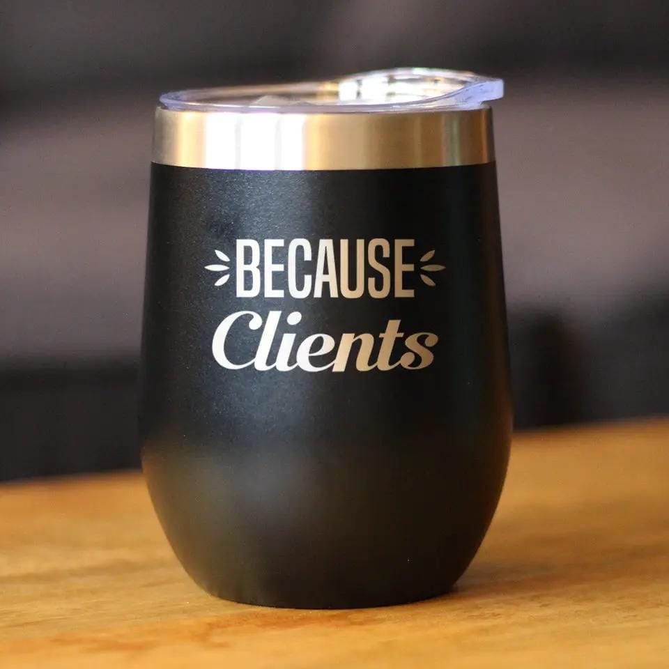 Insulated Stemless Wine Tumbler | 12 oz Stainless Steel | Sliding Lid | Because Clients
