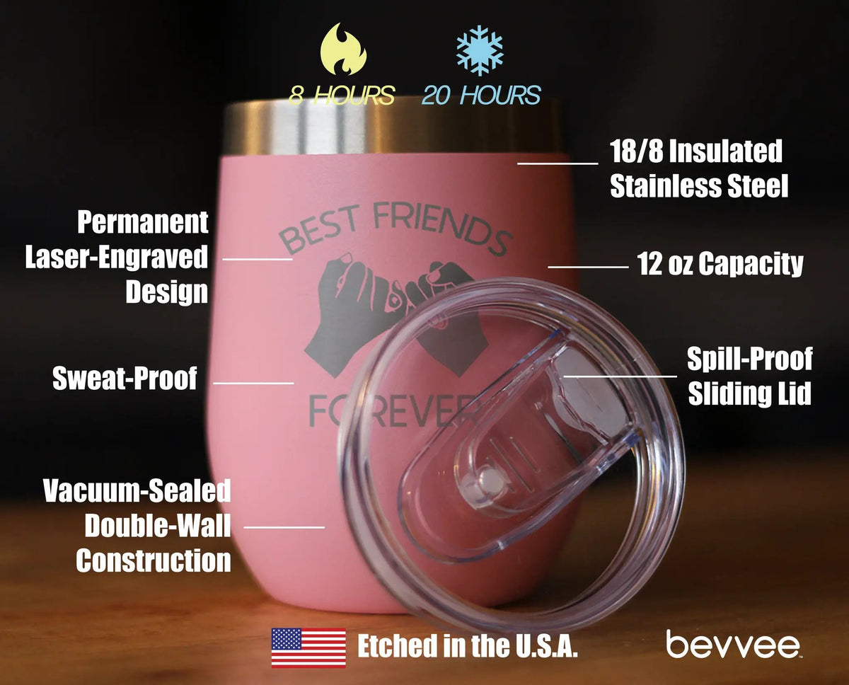 Best Friends Forever Wine Tumbler | 12 Oz Double Wall Stainless Steel | Sliding Lid | Pinky Promise