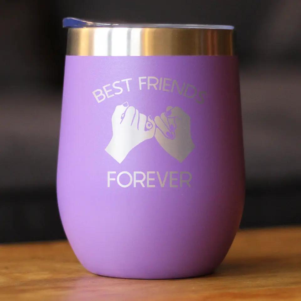 Best Friends Forever Wine Tumbler | 12 Oz Double Wall Stainless Steel | Sliding Lid | Pinky Promise
