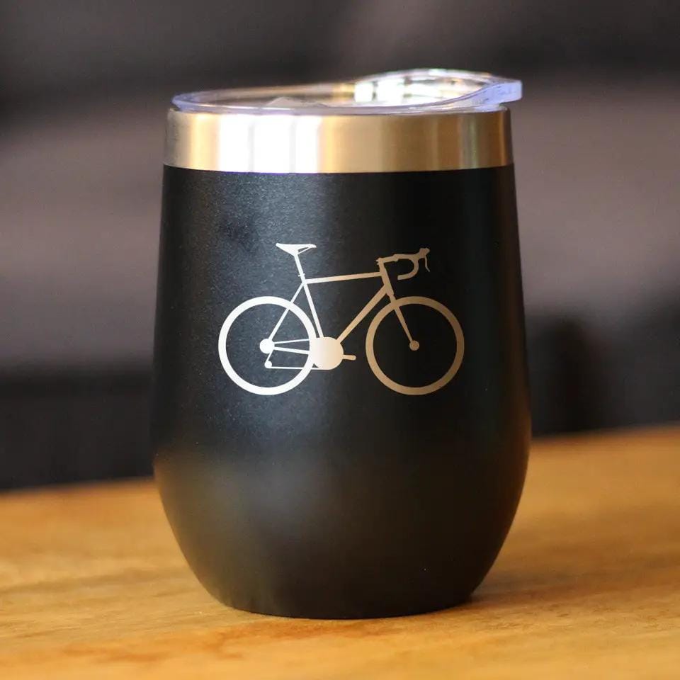 Insulated Stemless Wine Tumbler | 12 oz Stainless Steel | Sliding Lid | Bicycle