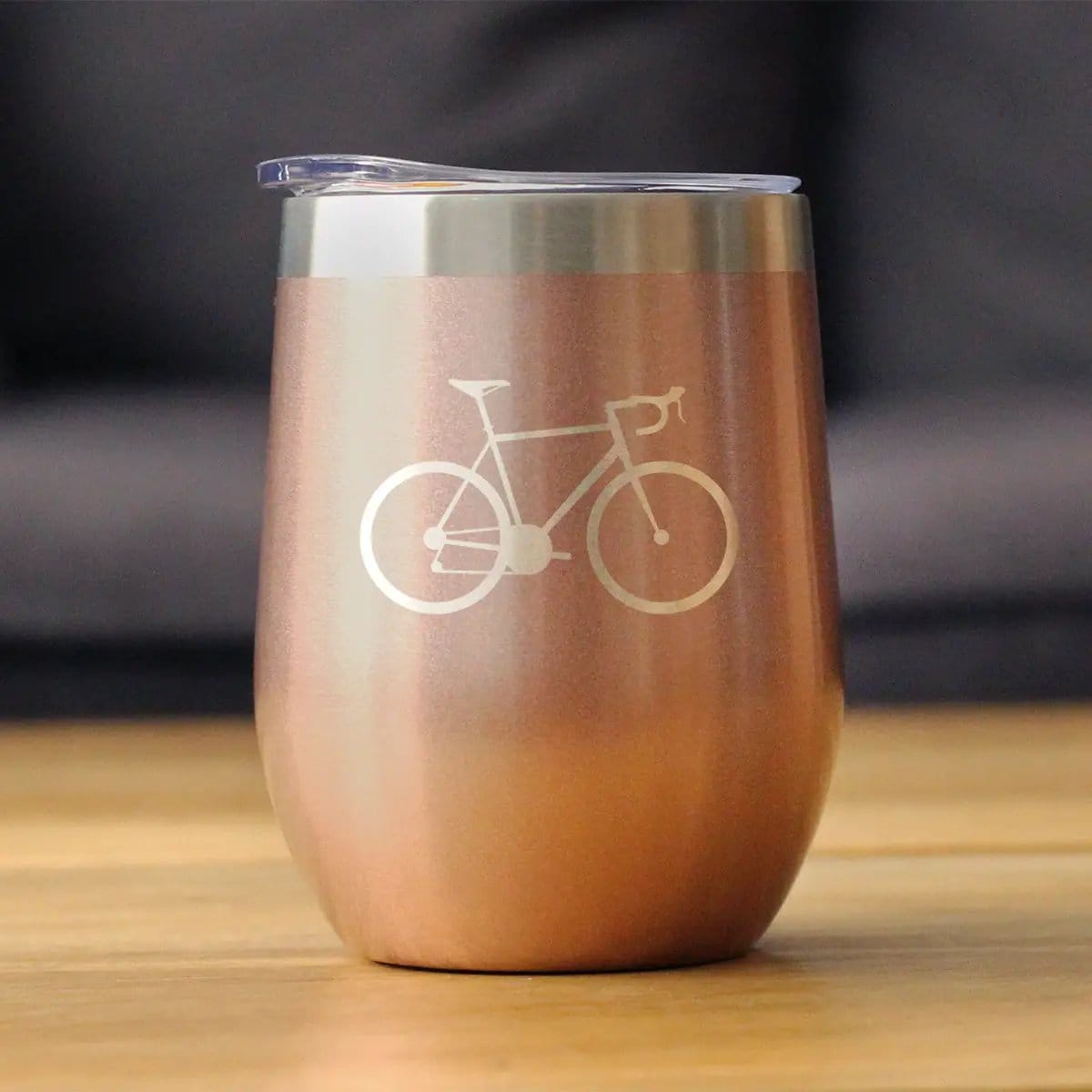 Insulated Stemless Wine Tumbler | 12 oz Stainless Steel | Sliding Lid | Bicycle