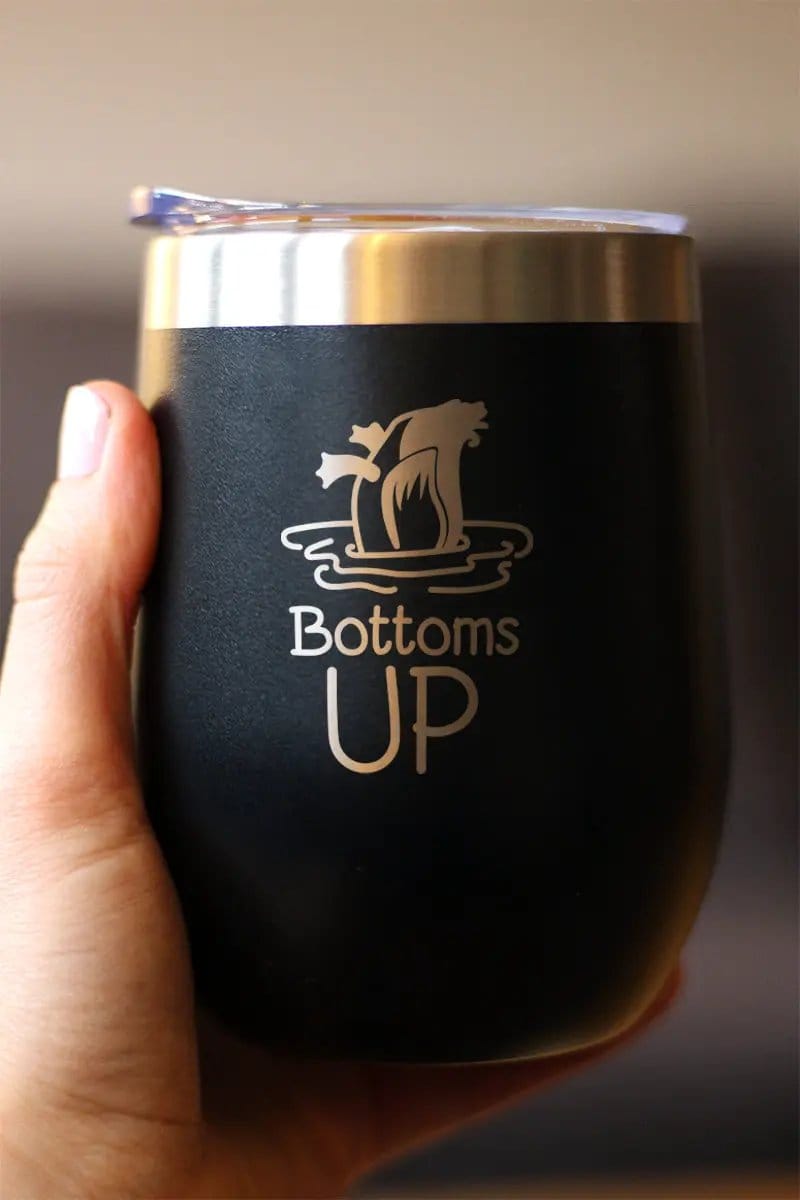 Insulated Stemless Wine Tumbler | 12 oz Stainless Steel | Sliding Lid | Bottoms Up