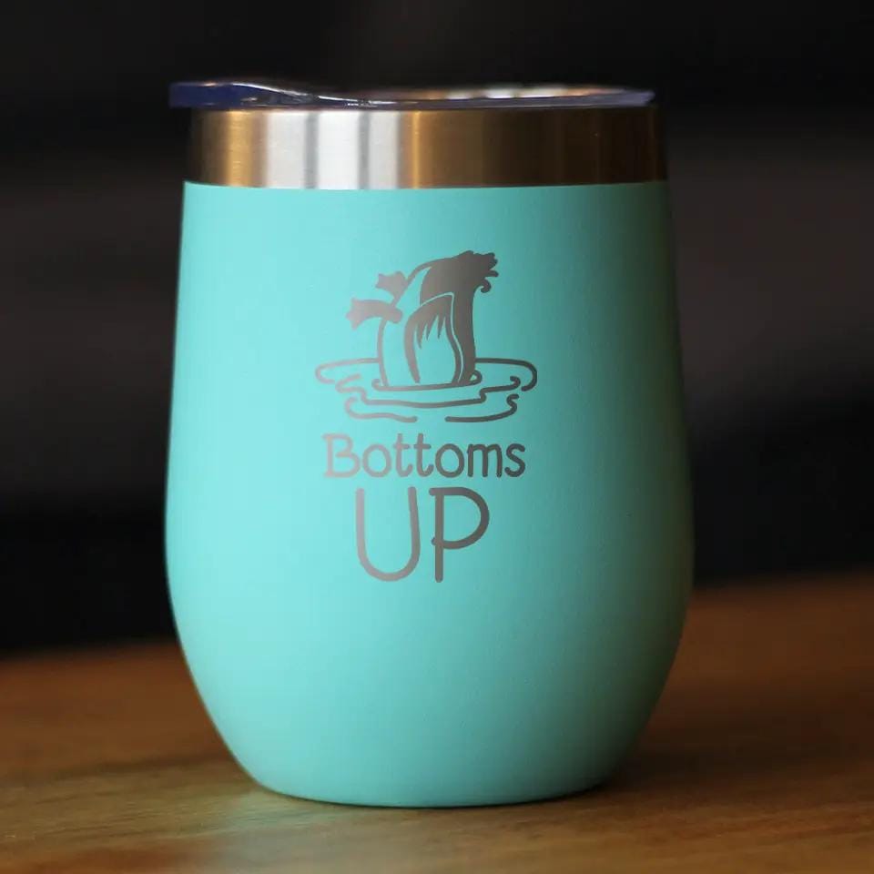 Insulated Stemless Wine Tumbler | 12 oz Stainless Steel | Sliding Lid | Bottoms Up