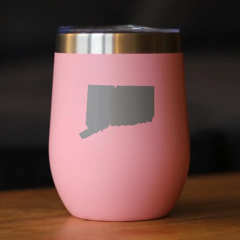 Connecticut State Outline Wine Tumbler | 12 Oz | Double Wall Stainless Steel | Sliding Lid