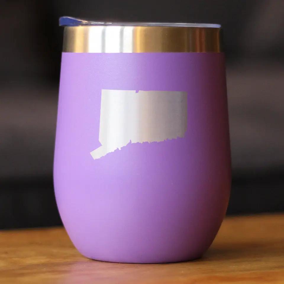 Connecticut State Outline Wine Tumbler | 12 Oz | Double Wall Stainless Steel | Sliding Lid