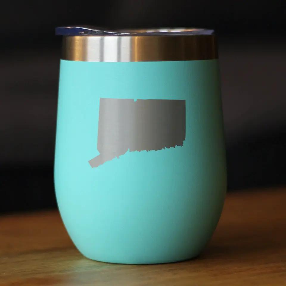 Connecticut State Outline Wine Tumbler | 12 Oz | Double Wall Stainless Steel | Sliding Lid