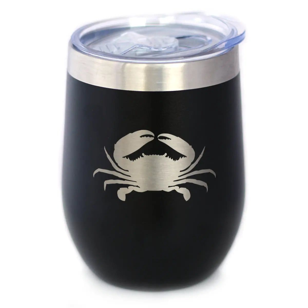 Insulated Stemless Wine Tumbler | 12 oz Stainless Steel | Sliding Lid | Crab Silhouette