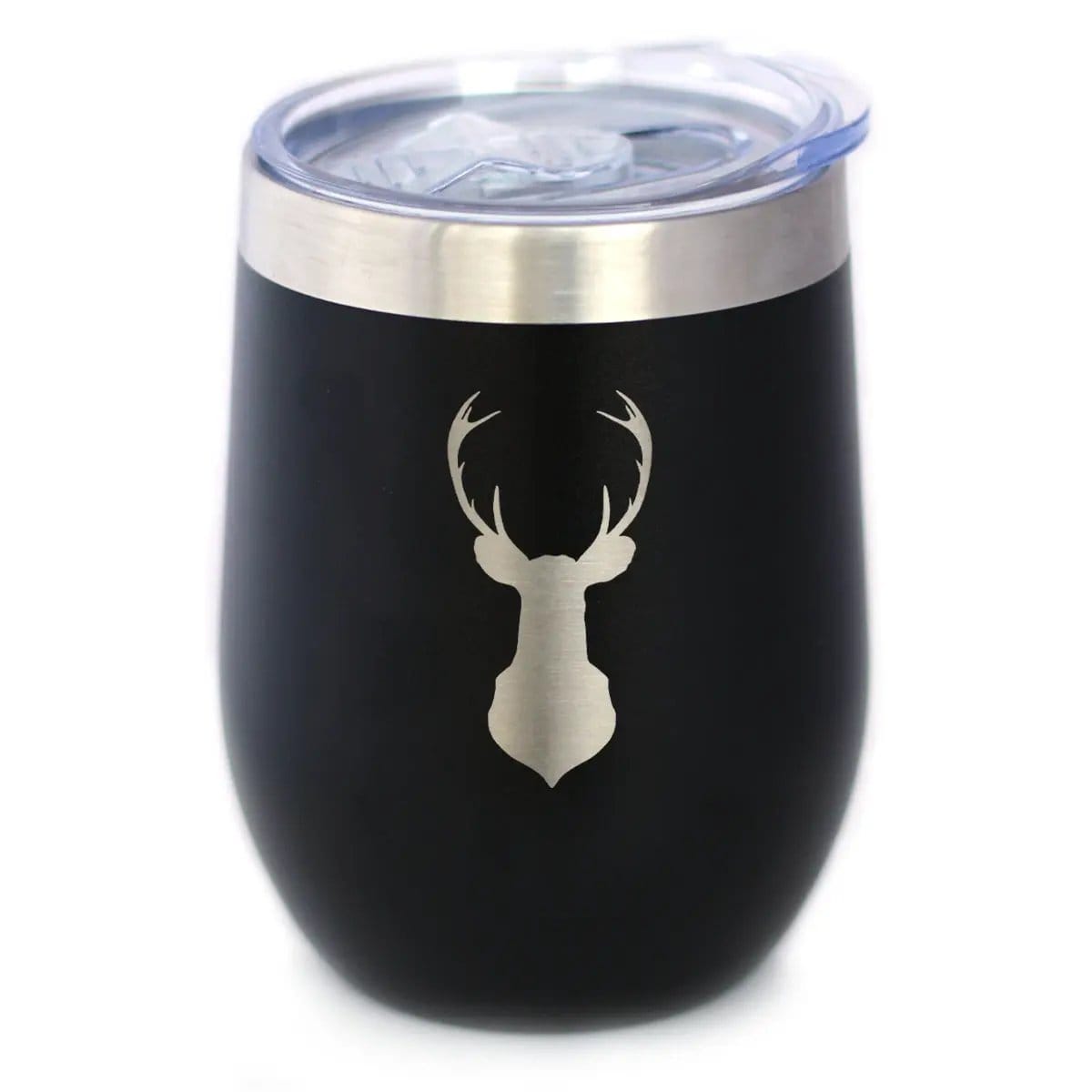 Insulated Stemless Wine Tumbler | 12 oz Stainless Steel | Sliding Lid | Deer Head