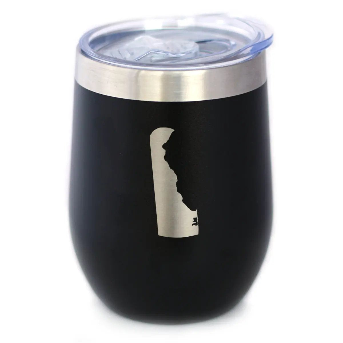 Delaware State Outline Wine Tumbler | 12 Oz | Double Wall Stainless Steel | Sliding Lid